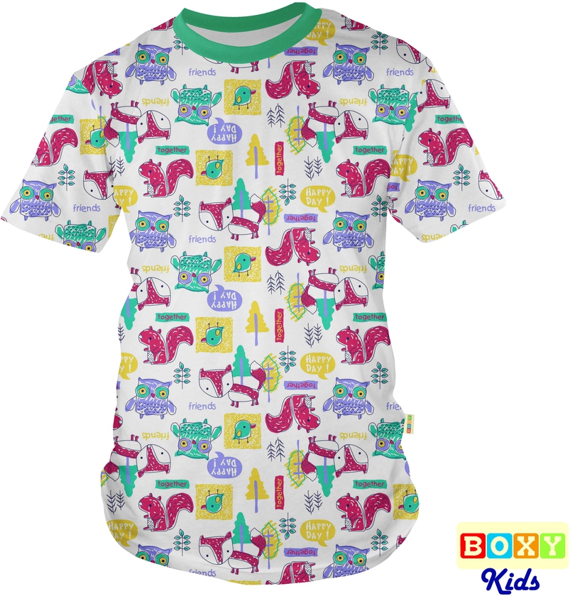 Kids Premium Cotton Graphic T Shirt - 4 Sizes (Green/Forest Friend)