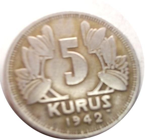 5 قروش من دولة تركيا سنة 1942 م
