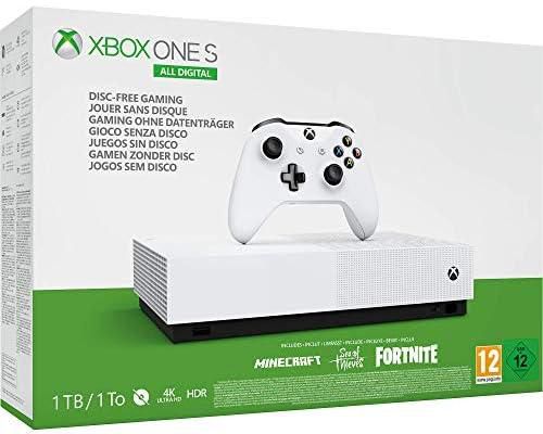 Microsoft Xbox One S 1TB All Digital Edition Console with Fortnite, Minecraft and Sea of Thieves DLC Game