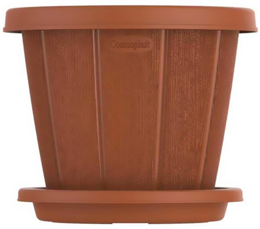 Cosmoplast Woodgrain Flower Pot With Tray Brown 16inch