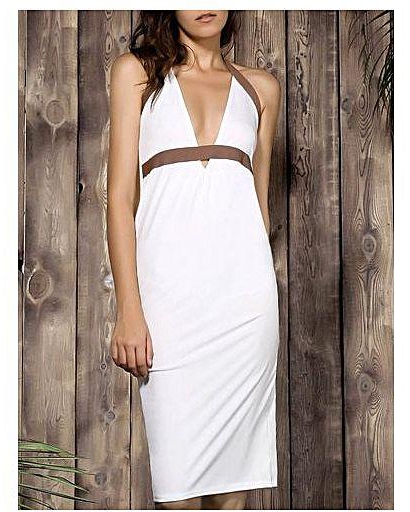 Elikang Sexy Plunging Neck Color Block High-Waisted Backless Dress For Women - Size - M - WHITE