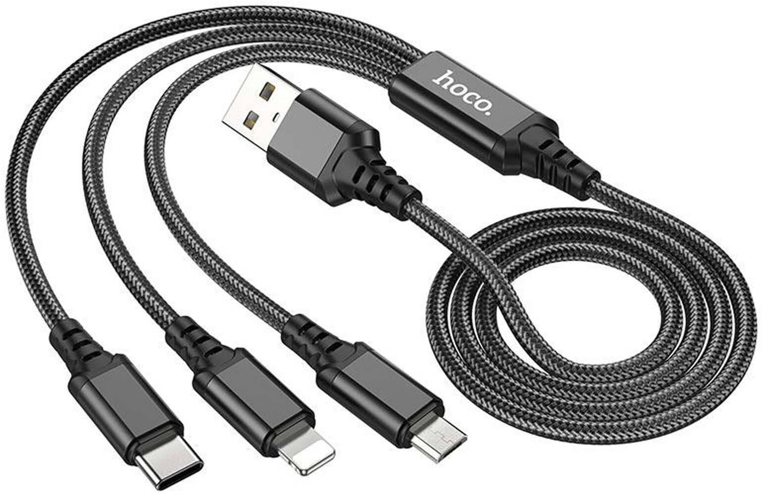 Hoco X76 Charging Cable for Lightning - Micro - Type-C Cable - 2 Amp - Black