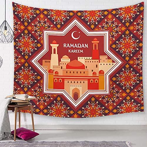 Kiki Eid Mubarak Tapestry Wall Hanging Decoration, Ramadan Festival Muslim Tapestry, Muslim Home Decoration 59×51 inches (Style 1)
