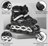 Adjustable Roller Skate Shoes LED Light Single Row 4-Wheels, Black