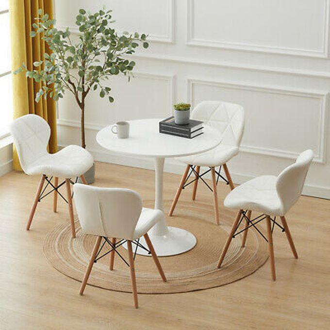 Dining Table & Leather Dining Chair With Wood Leg(Set Of 4) White