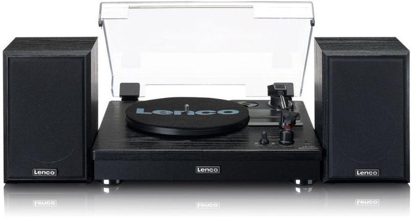 Lenco LS-101BK Belt Drive Wooden Turntable with Speakers - Black Wood
