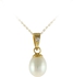 Vp Jewels 18K Solid Gold 0.01Ct Genuine Diamond and 7mm White Pearl Pendant Necklace