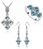 White Gold Plated Jewelry Set With Cyan Colored Crystals [AR859]