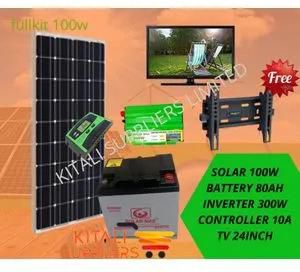 100W Solar Panel Monocrystalline (all Weather) Fullkit With 24inch TV