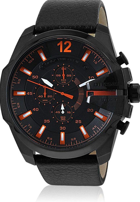 Diesel Master Chief Men's Black Dial Leather Band Chronograph Watch - DZ4291