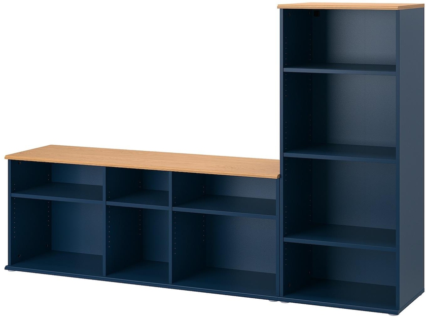 SKRUVBY TV storage combination - black-blue 216x38x140 cm