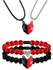 4 Pcs Couples Bracelets Necklace Set for Women Men Matching Bracelets Necklace Couples Magnetic Heart Necklace Bead Bracelet for Valentine's Day Natural Stone Bead Couple Jewelry