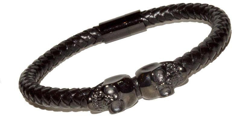 Bracelets for men of the 2 skulls and the leather - Black Color br019-0101