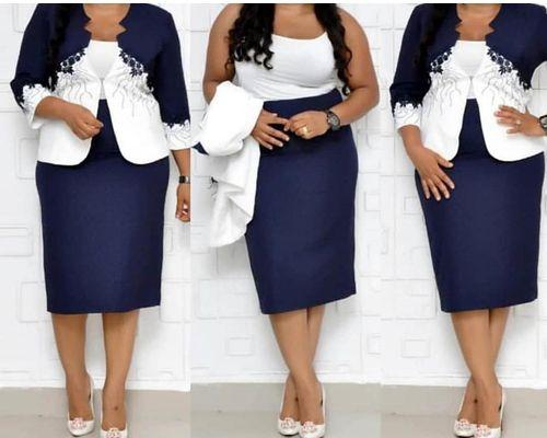 Fashion Navy Blue Official Ladies Skirt Suit