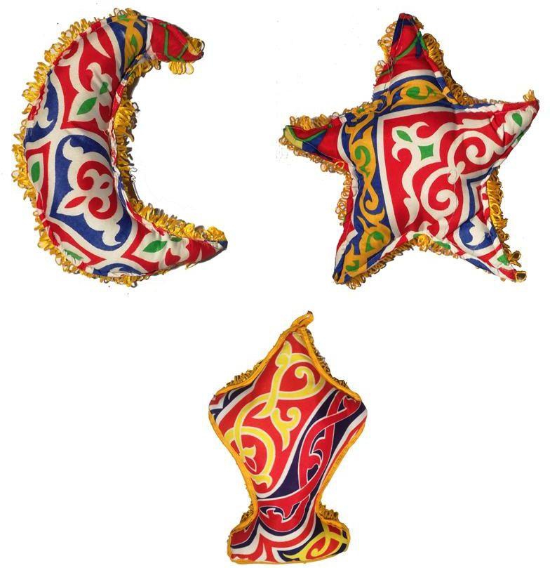 Set of Ramadan Stuffed Crescent, Lantern and Star Khayameya Fabric