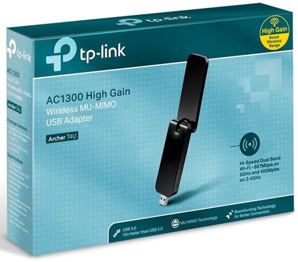 TP-LINK Archer T4U AC1300 MU-Mimo USB 3.0 WiFi Adapter (Black)