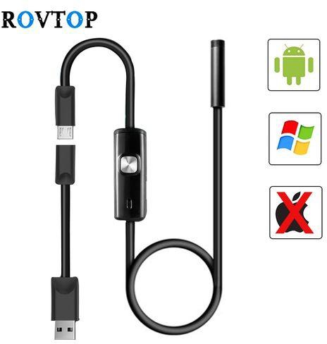 Generic Rovtop 5.5mm 7mm Mini Endoscope Camera Flexible IP67 Waterproof 6LEDs Inspection Borescope Camera for Android PC Notebook Z2 JUN(5.5mm)( 2m)