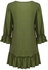 فستان مكشكش مطرز بأزرار اللون الأخضر العسكري