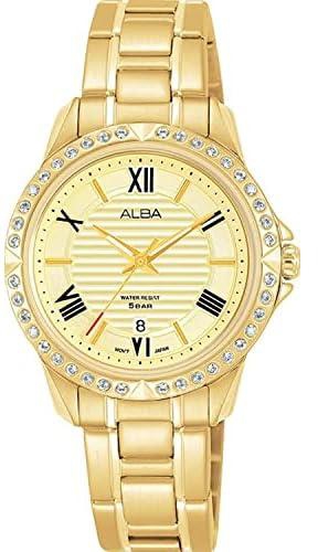 Alba Prestige Stainless Steel Bracelet Band Analg Watch for Women Gold Dial AH7W92X1