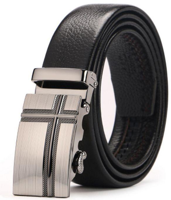 Men Automatic Black Leather Belt-Black