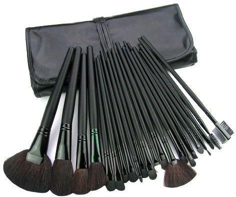 24Pcs Brush Professional Makeup Eyebrow Shadow Cosmetic Brush Set Kit Case With Pouch (black)