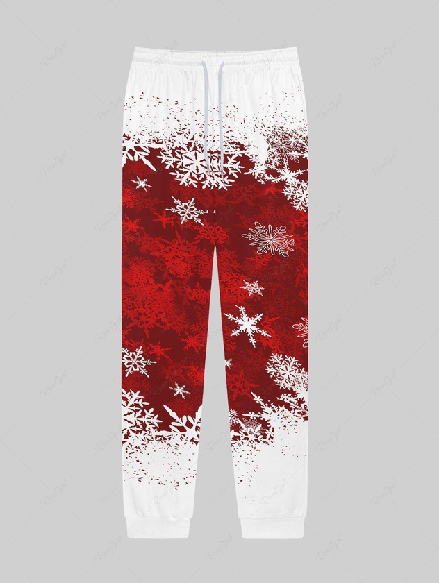 Gothic Christmas Snowflake Colorblock Print Drawstring Sweatpants For Men - 3xl