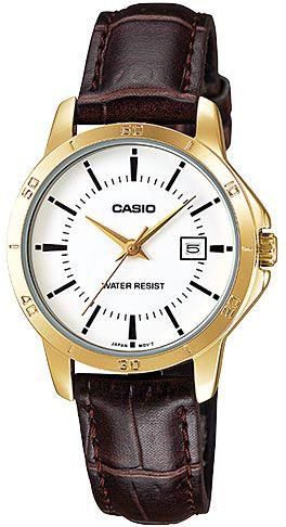 ساعة يد نسائية من كاسيو ، انالوج بعقارب ، جلد ، بني ، LTP-V004GL-7A