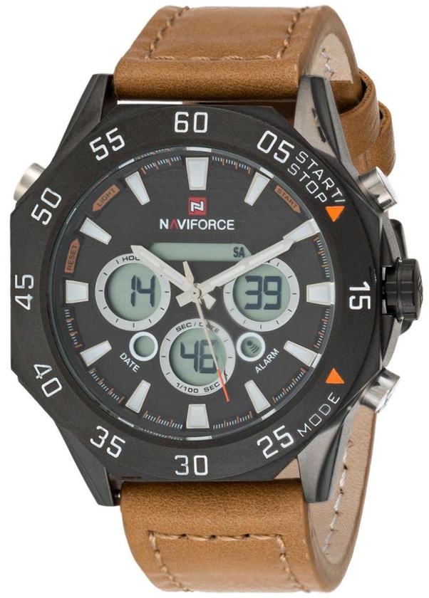 Naviforce Men's Black Chronograph Dial Leather Band Watch - NF9043-BR