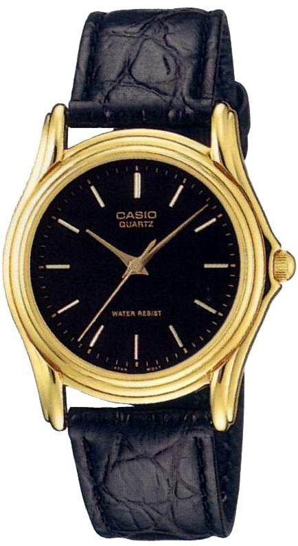 Casio Men's Black Dial Black Leather Band Watch [MTP-1096Q-1A]