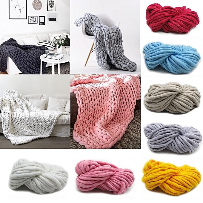 Generic Large Soft Warm Handmade Chunky Knit Blanket Thick Yarn Wool Bulky Knitted Throw Neutral