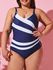 Plus Size 1950s Navy Stripe Star Pattern One-Piece Swimsuit - L