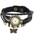 Vintage Design Leather Strap Butterfly Pendant Women's Bracelet Watch - Black ‫(SWH2F001BLK)
