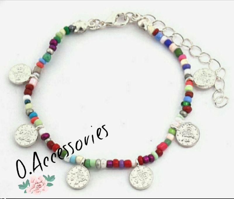O Accessories Bracelet Silver Metal Multicolour Beads, Coins Silver