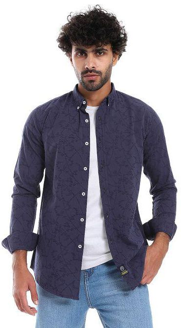 Pavone Self Pattern Full Buttoned Shirt - Navy Blue