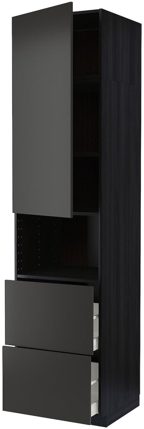 METOD / MAXIMERA Hi cab f micro w door/2 drawers - black/Nickebo matt anthracite 60x60x240 cm