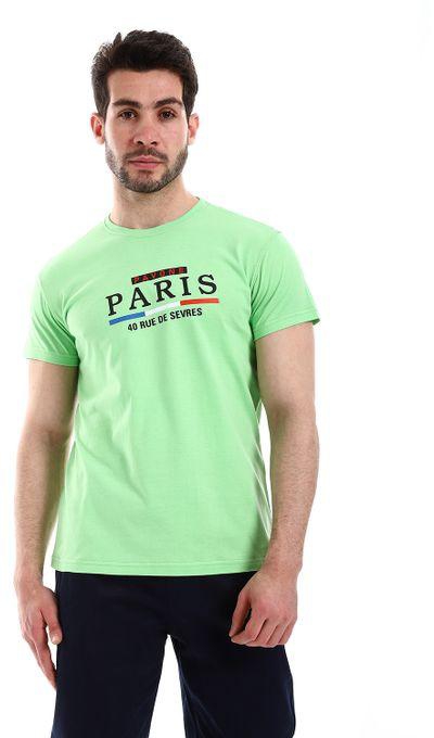 Pavone Paris Flag Printed Short Sleeves Round Neck T-Shirt - Green