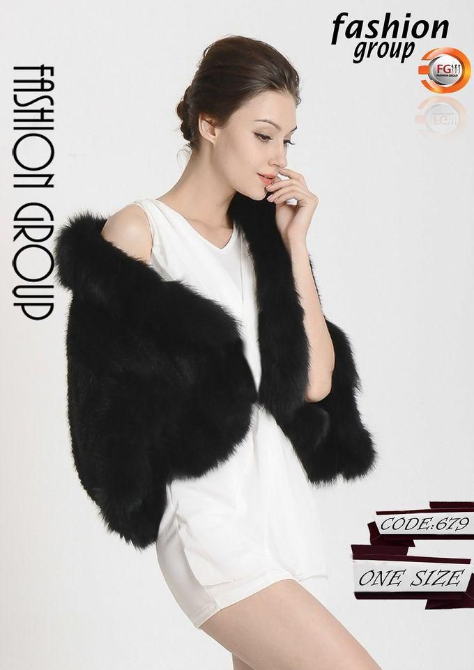 Fashion Group Cut Sleeves Fur Shawl - Black