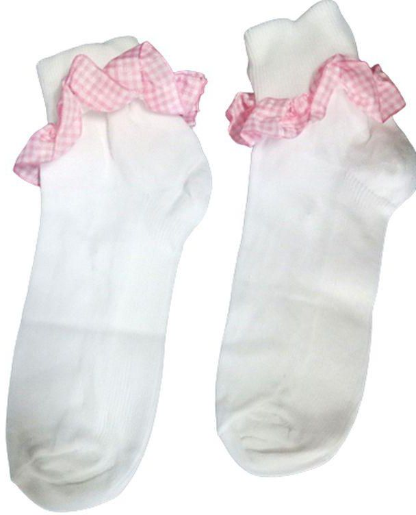 Lovely Girls White With Pink Designs Lace Socks