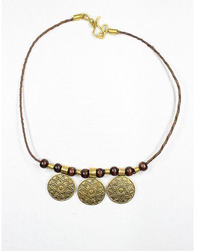 AM Trading Leather And Brass Handmade Necklace - Brown & Gold