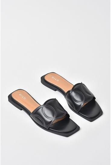 Solid Pattern Broad Strap Flat Sandals Black