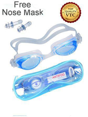 Swimming Antifog Goggle - Baby Blue + Free Nose Mask