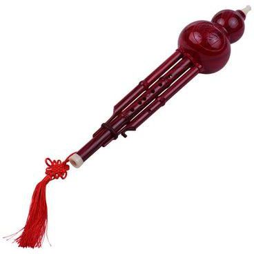 2 Tone C-Key Hulusi Gourd Cucurbit Flute Resin Pipes with Chinese Knot Carry Case Dark Red