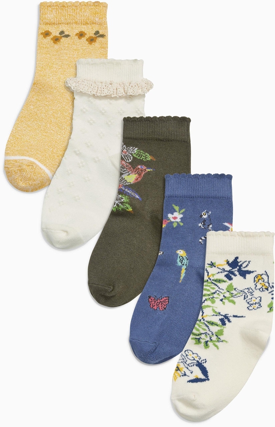 Yellow Floral Insects Socks Seven Pack (Younger Girls)