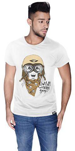 Creo Wild Crazy Guy Bikers Printed T-Shirt For Men - M, White