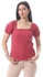 Andora Must Have Short Sleeves Ribbed Top With Square Neckline - Red