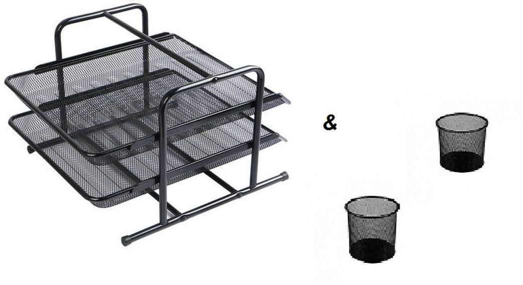 Document Basket Tray - 2 Tiers + 2 Grid Iron Pens Holder