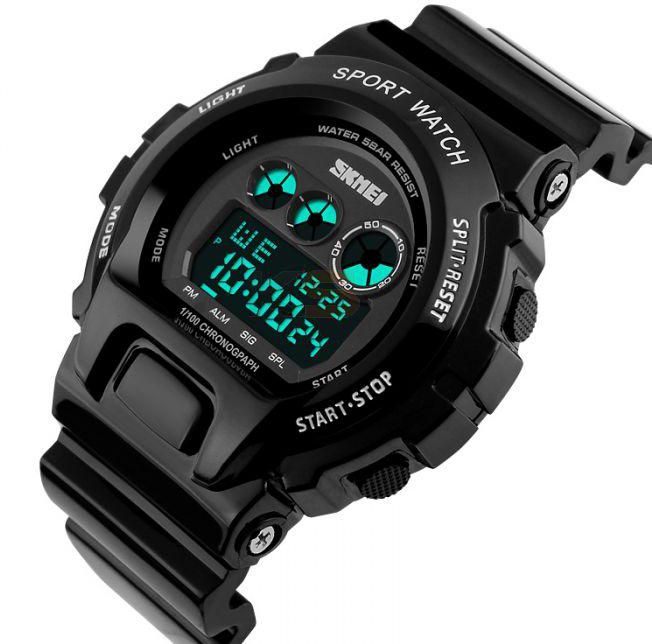 SKMEI 1150 Waterproof Sports LED Digital Men Watch EL Light Chronograph Date Display Alarm 12/24 Hour Clock Black