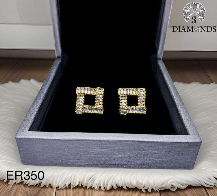 3Diamonds Gold Plated Earring With Zircon Lobes-high Quality