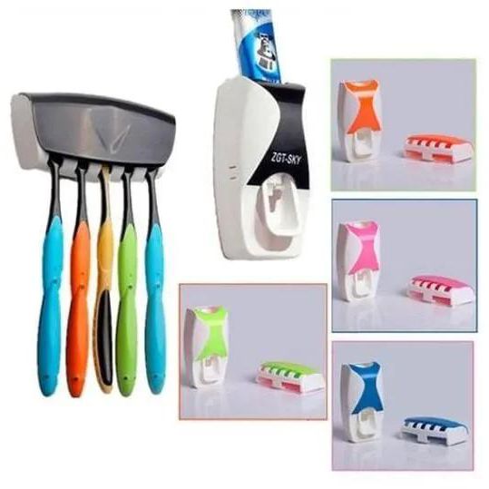 Generic Automatic Toothpaste Dispenser & 5 Pc Toothbrush Holder