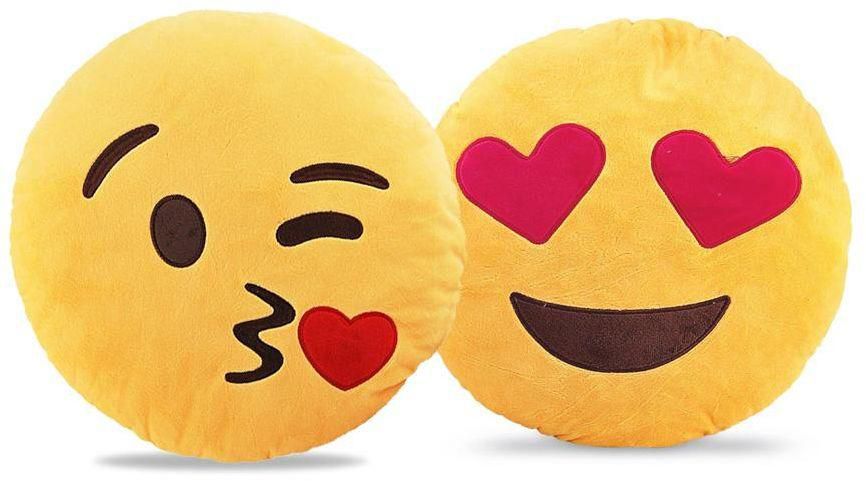 Emoji Smiley Emoticon Yellow Round Cushion Pillow Set Of 2 Couple